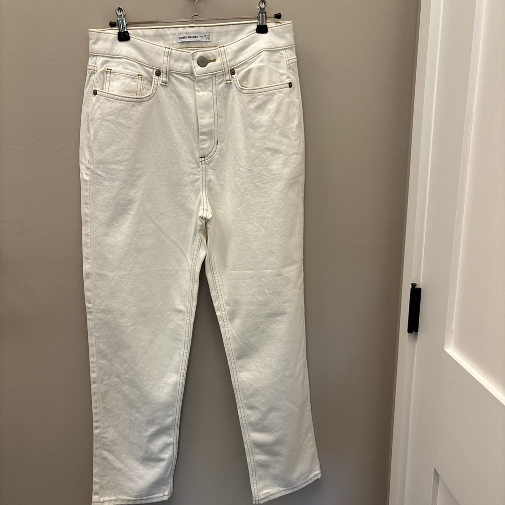 Elizabeth & James High Rise Vintage Straight in White w/ Orange Stitching 6-28